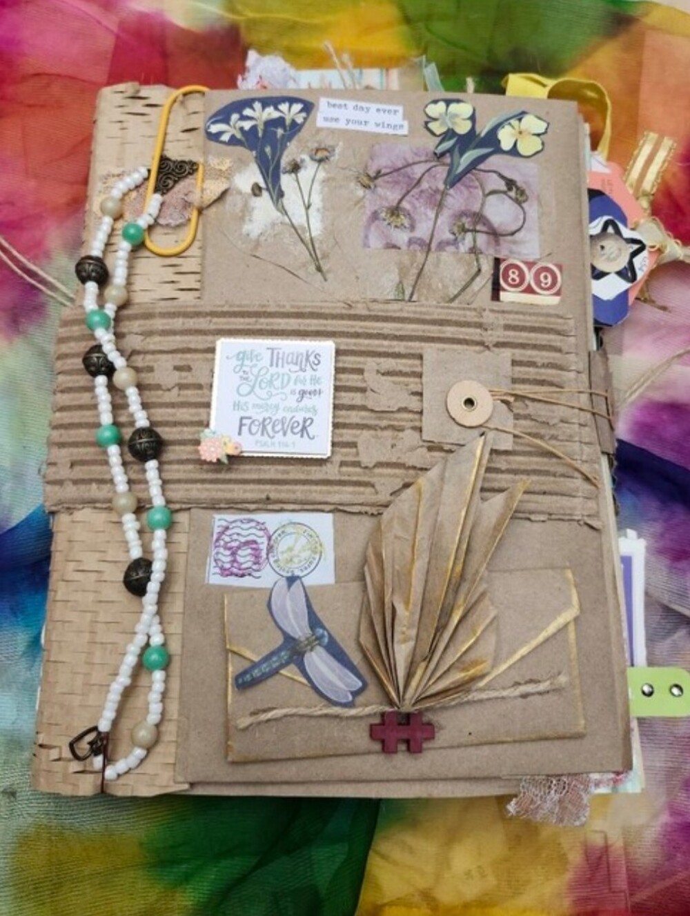Vintage One-of-a-kind Handmade Travel 20 Page Notebook Journal with Beaded Charm